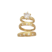 Trojdielny svadobný prsteň so zirkónovým kameňom (14K)