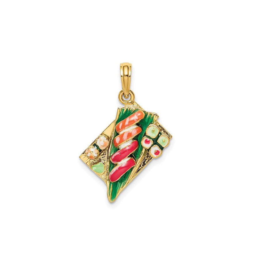 Enamel Sushi Plate Pendant (14K)