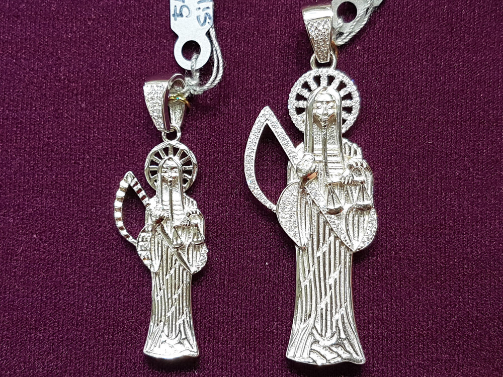 Santa Muerte CZ Silver Pendant - Lucky Diamond 恆福珠寶金行 New York City 169 Canal Street 10013 Jewelry store Playboi Charlie Chinatown @luckydiamondny 2124311180