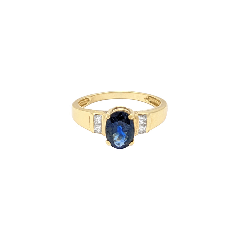 Sapphire Cocktail Ring with Princess Cut Diamond Accent (14K) Popular Jewelry New York