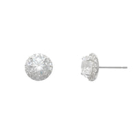 [7 mm] Zirconia Halo Round Stud Earrings (14K)