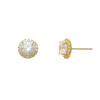 [7 mm] Zirconia Halo Round Stud Earrings (14K)
