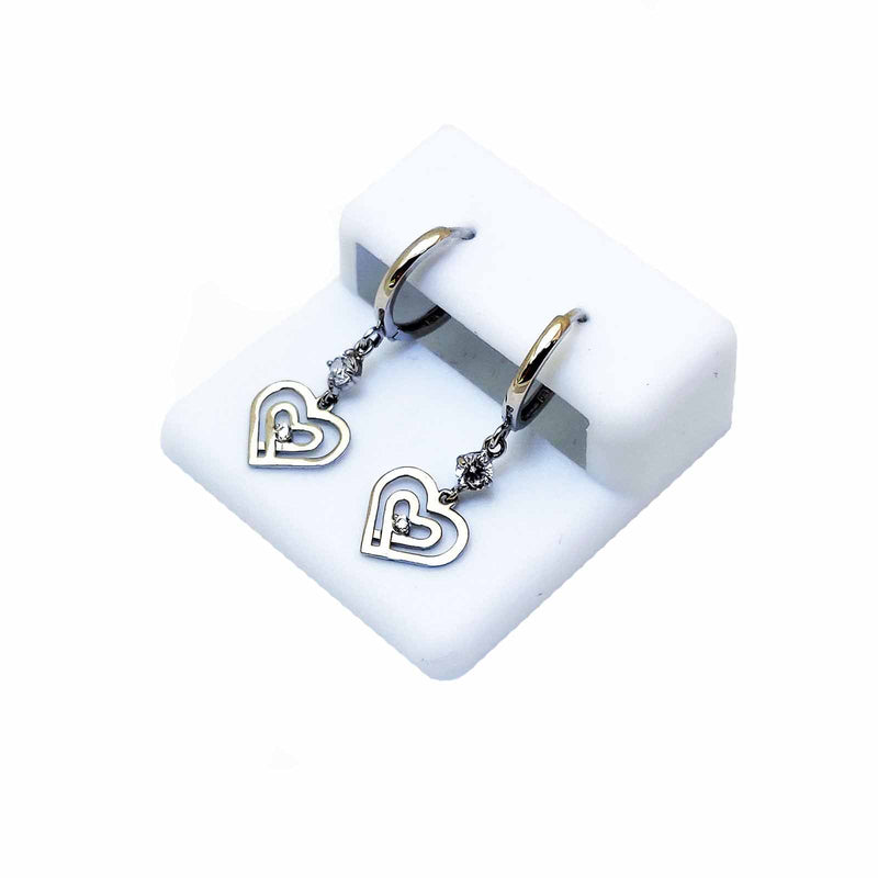 Double Heart CZ Earrings (14K)