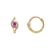 Sideways-Eye Dark Pink Huggie Earrings (14K) Popular Jewelry New York