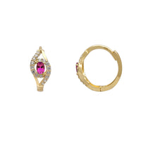 Sideways-Eye Dark Pink Huggie Earrings (14K) Popular Jewelry New York