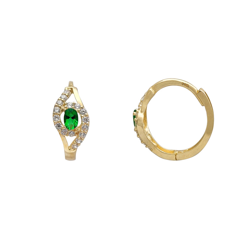 Sideways-Eye Green Huggie Earrings (14K) Popular Jewelry New York