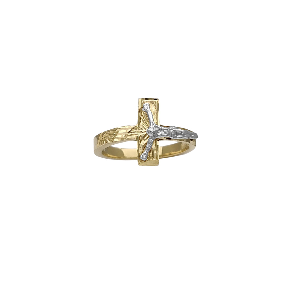 Sideways Textured Crucifix Ring (14K) Popular Jewelry New York