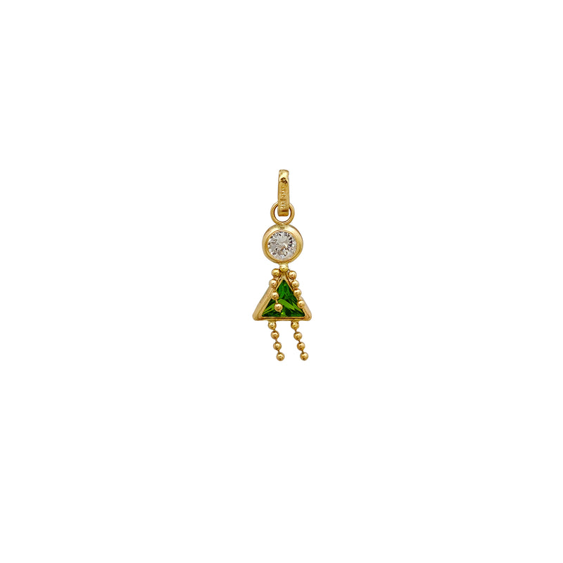 Silhouette Green & White Stone Little Girl Pendant (14K) Popular Jewelry New York