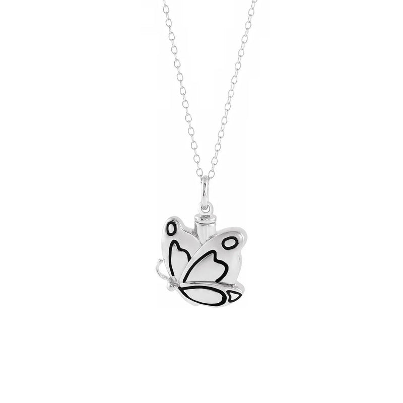 Butterfly Contoured Ash Holder Necklace (Silver) front - Popular Jewelry - New York