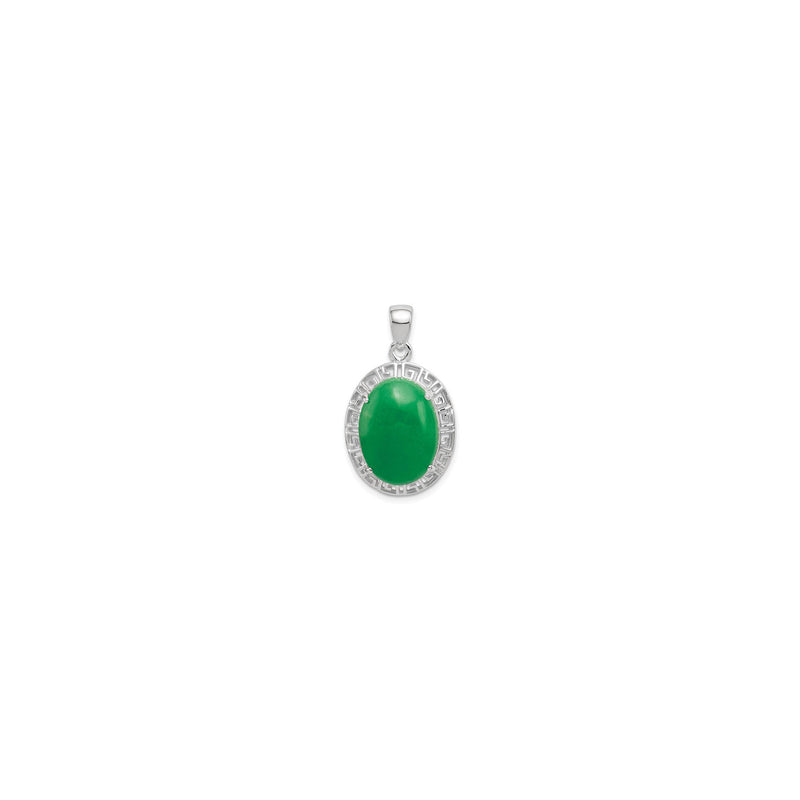 Green Jade Oval Greek Key Framed Pendant (Silver) front - Popular Jewelry - New York