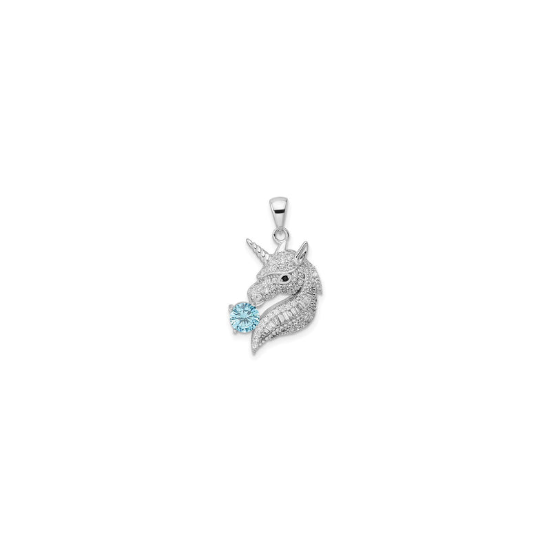 Icy Unicorn Head Gemstone Pendant (Silver) front - Popular Jewelry - New York