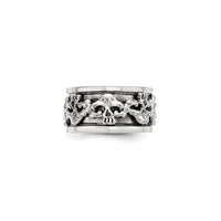 Cibiyar Spinning Antiqued Skull Ring (Azurfa) gaban - Popular Jewelry - New York