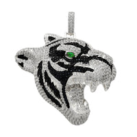 Silver Iced-Out Tiger Head Pendant (Silver) Popular Jewelry New York