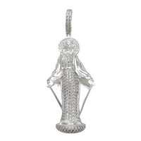 Rhodium Silver Pave Setting Virgin Mary Pendant (Silver) Popular Jewelry New York