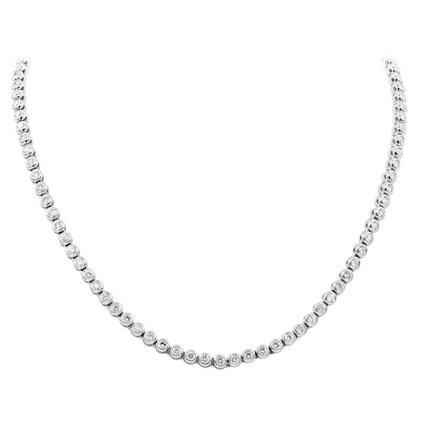 Bezel Setting Round Stone Tennis Necklace (Silver)