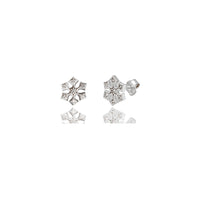 Snowflake Stud Round Prong CZ White Gold Earrings (14K).