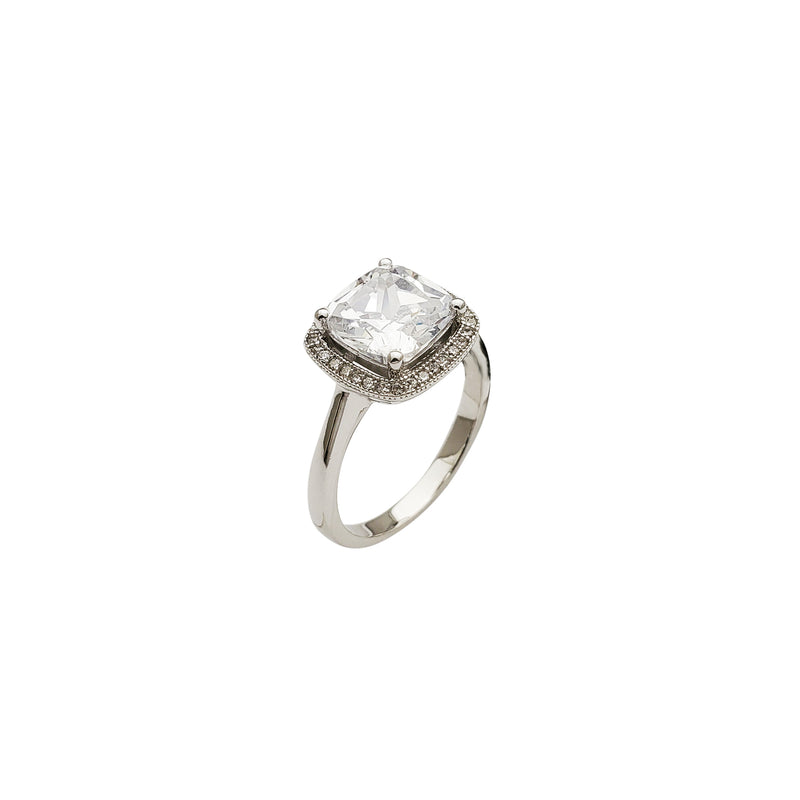Zirconia Cushion Setting Engagement Ring (Silver)