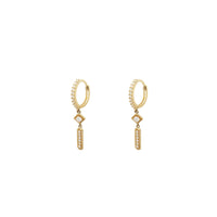 Square Drop Bar Huggie CZ Earrings (14K)