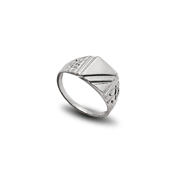Nugget Accent Ridged Square Signet Ring (Silver)