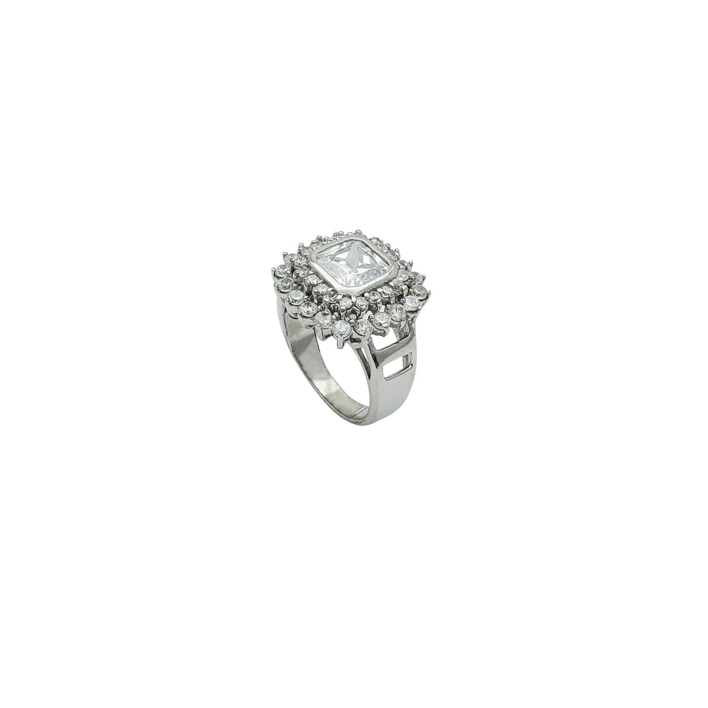 Square Sun CZ Ring (Silver)