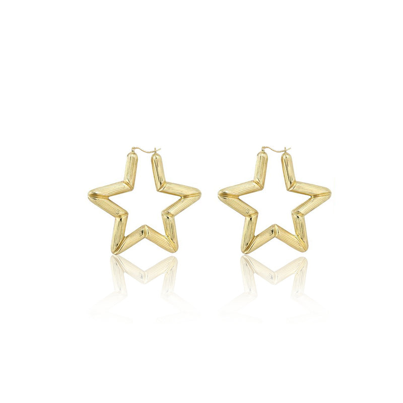 Star Shaped Bamboo Hoop Earrings (10K) Popular Jewelry New York