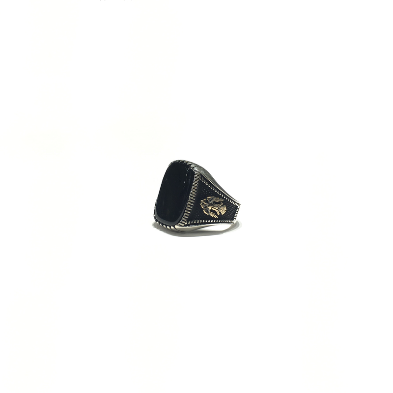 Black Onyx Double Eagle Ring (Silver) diagonal - Popular Jewelry - New York
