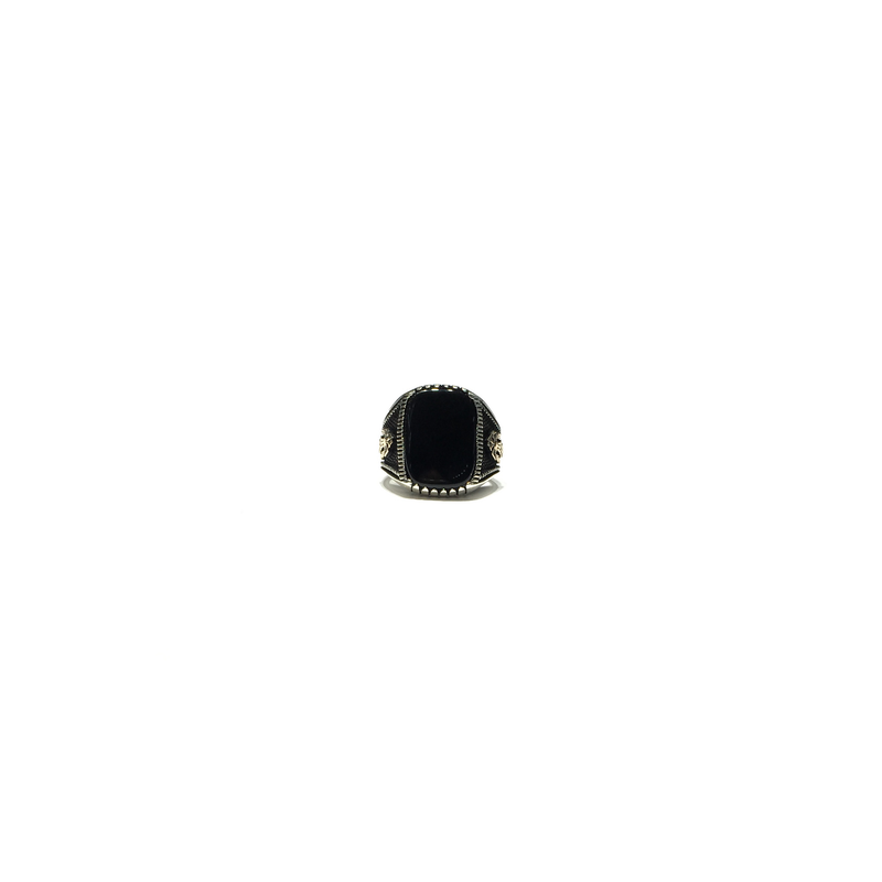 Black Onyx Double Eagle Ring (Silver) front - Popular Jewelry - New York
