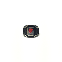 Garnet and Black CZ Antique Ring (Silver) front - Popular Jewelry - New York