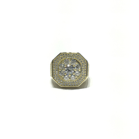 Iced-Out Golden Octagonal CZ Statement Ring (Silver) front - Popular Jewelry - New York
