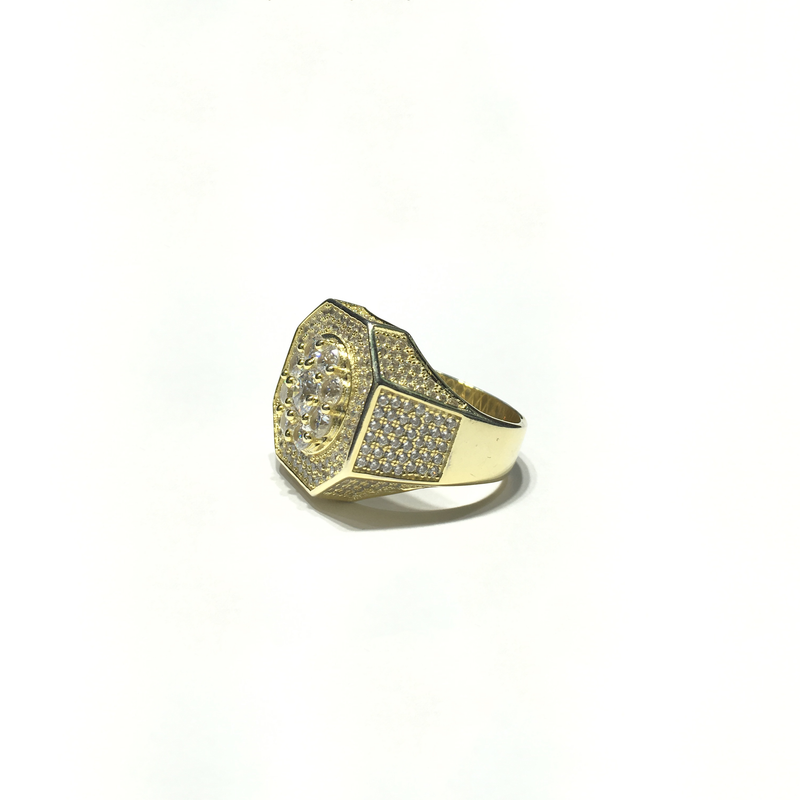 Iced-Out Golden Octagonal CZ Statement Ring (Silver) side - Popular Jewelry - New York