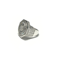 Iced-Out Octagonal Cluster CZ Statement Ring (Silver) side - Popular Jewelry - New York