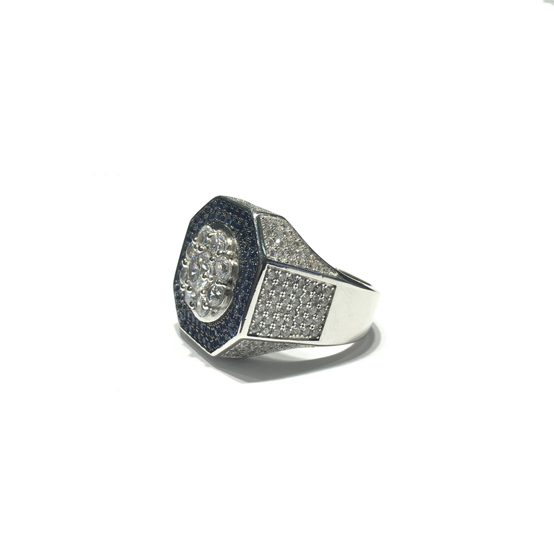 Iced-Out Octagonal CZ Statement Ring (Silver) side - Popular Jewelry - New York