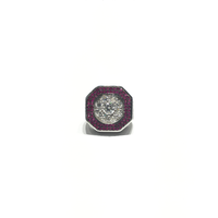 Iced-Out Octagonal Pink CZ Statement Ring (Silver) front - Popular Jewelry - New York