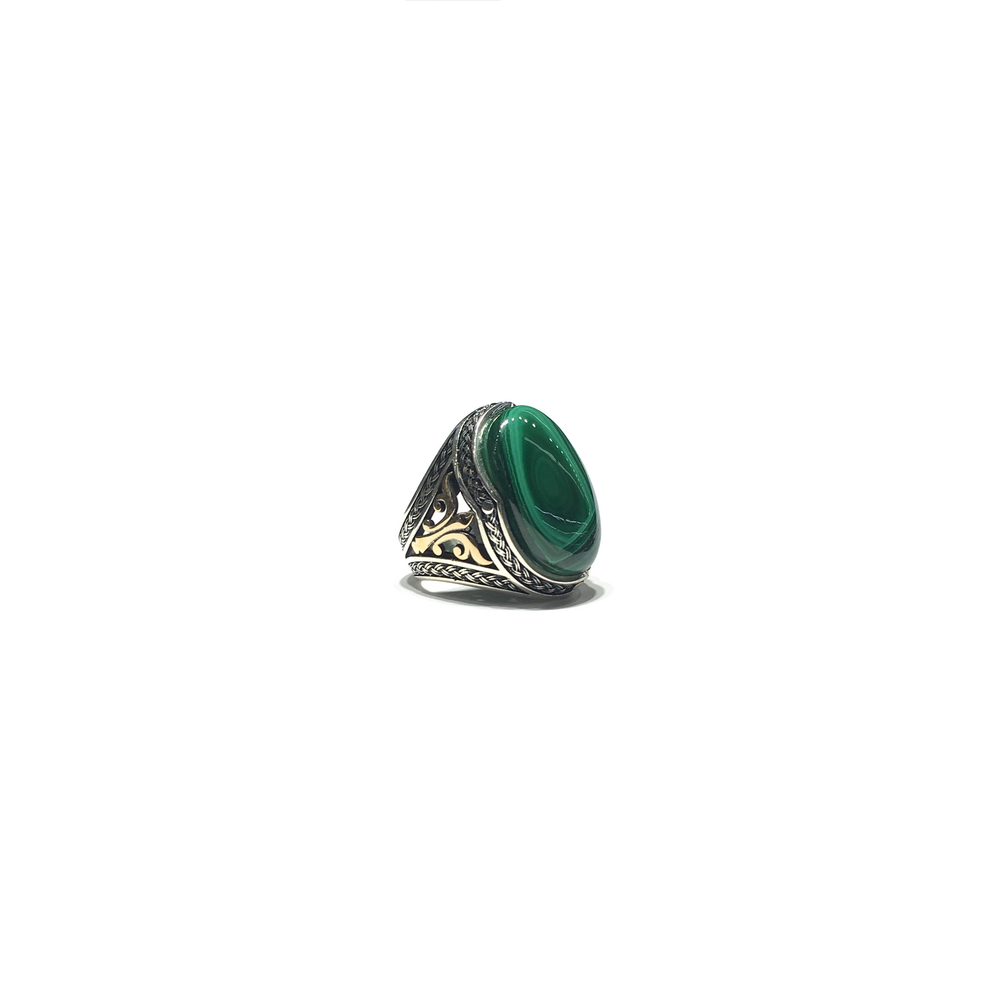 Malachite Oval Ring (Silver)