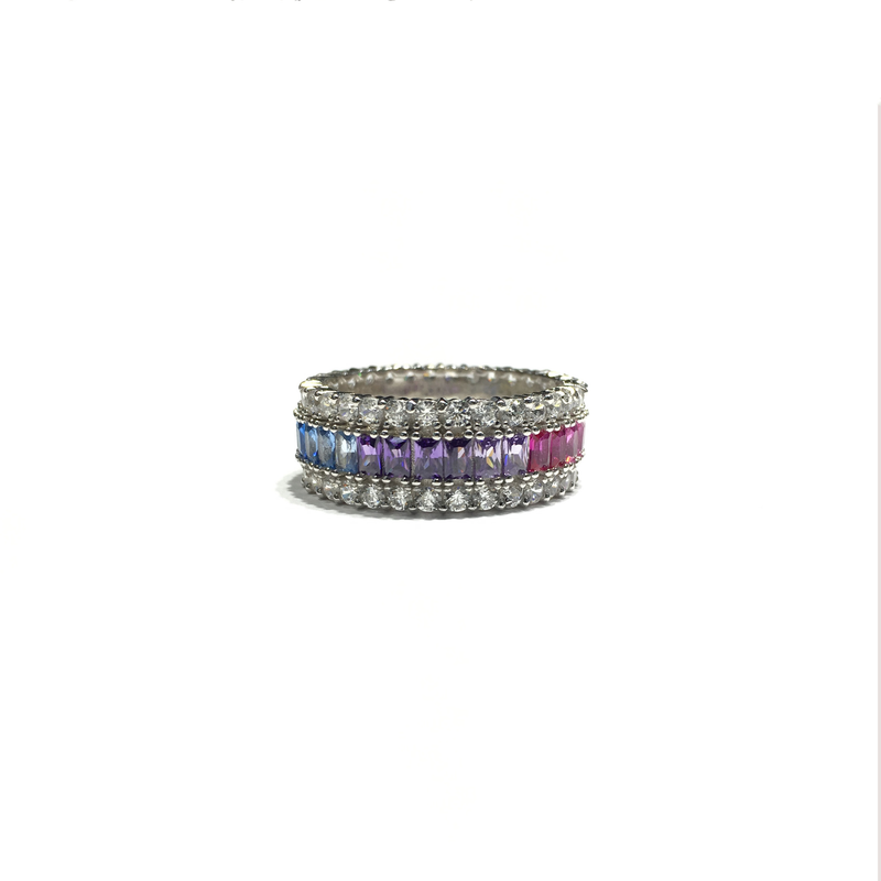 Multi-Color CZ Bulky Eternity Ring (Silver) front 1 - Popular Jewelry - New York