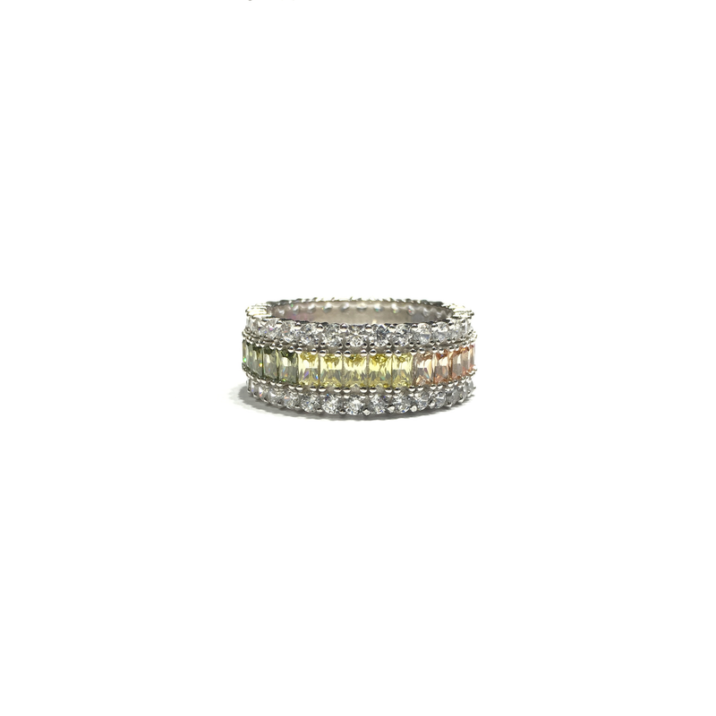 Multi-Color CZ Bulky Eternity Ring (Silver) front 2 - Popular Jewelry - New York