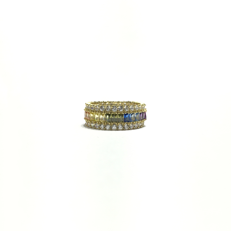 Multi-Color CZ Bulky Eternity Ring (Silver) yellow front 1 - Popular Jewelry - New York