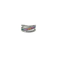 Multi-Color CZ Diagonal Ring (Silver) front 1 - Popular Jewelry - New York