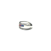 Multi-Color CZ Diagonal Ring (Silver) Side - Popular Jewelry - New York