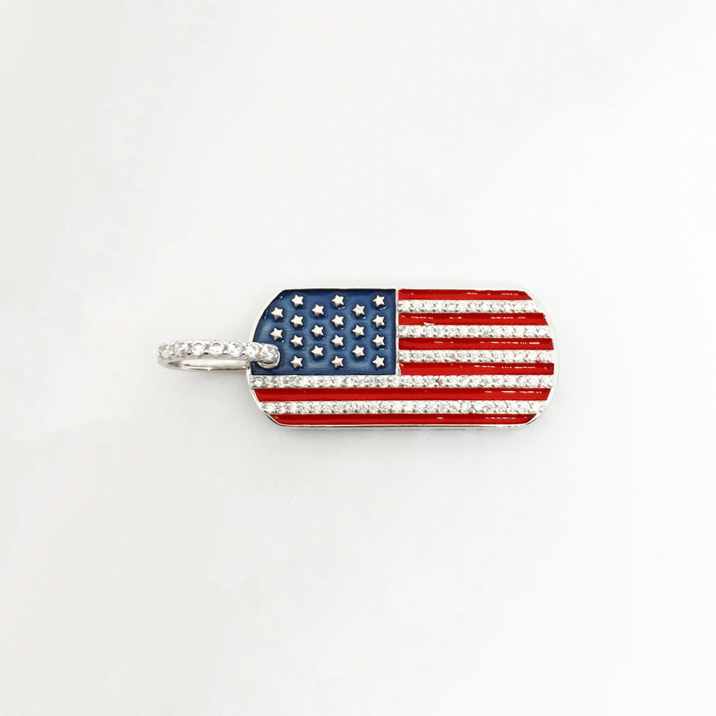 Patriotic Dog Tag CZ Pendant (Silver) front 1 - Popular Jewelry - New York