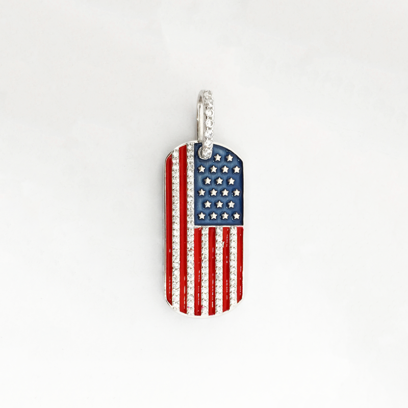Patriotic Dog Tag CZ Pendant (Silver) front 2 - Popular Jewelry - New York