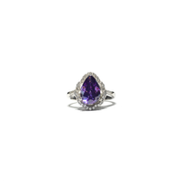 Purple Pear CZ Framed Ring (Silver) front - Popular Jewelry - New York