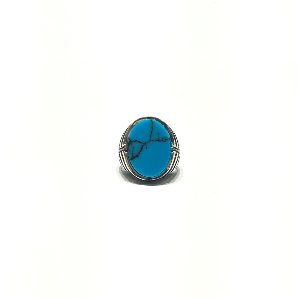 Turquoise Oval Ring (Silver) front - Popular Jewelry - New York