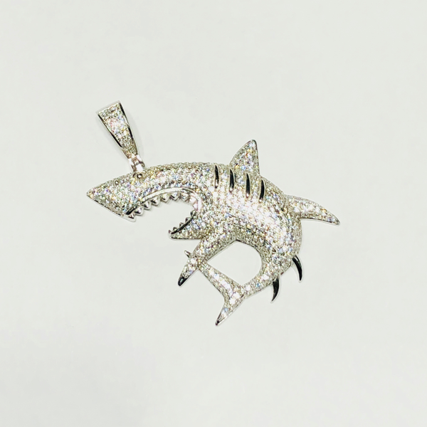 White Shark CZ Pendant (Silver) - Popular Jewelry New York