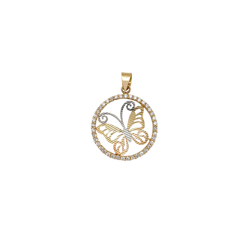 Stone-Set Butterfly Round Frame Pendant (14K) Popular Jewelry New York
