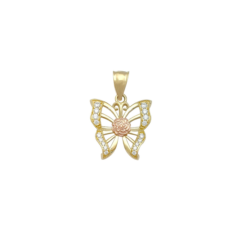 Stone-Set Butterfly & Rose Pendant (14K) Popular Jewelry New York