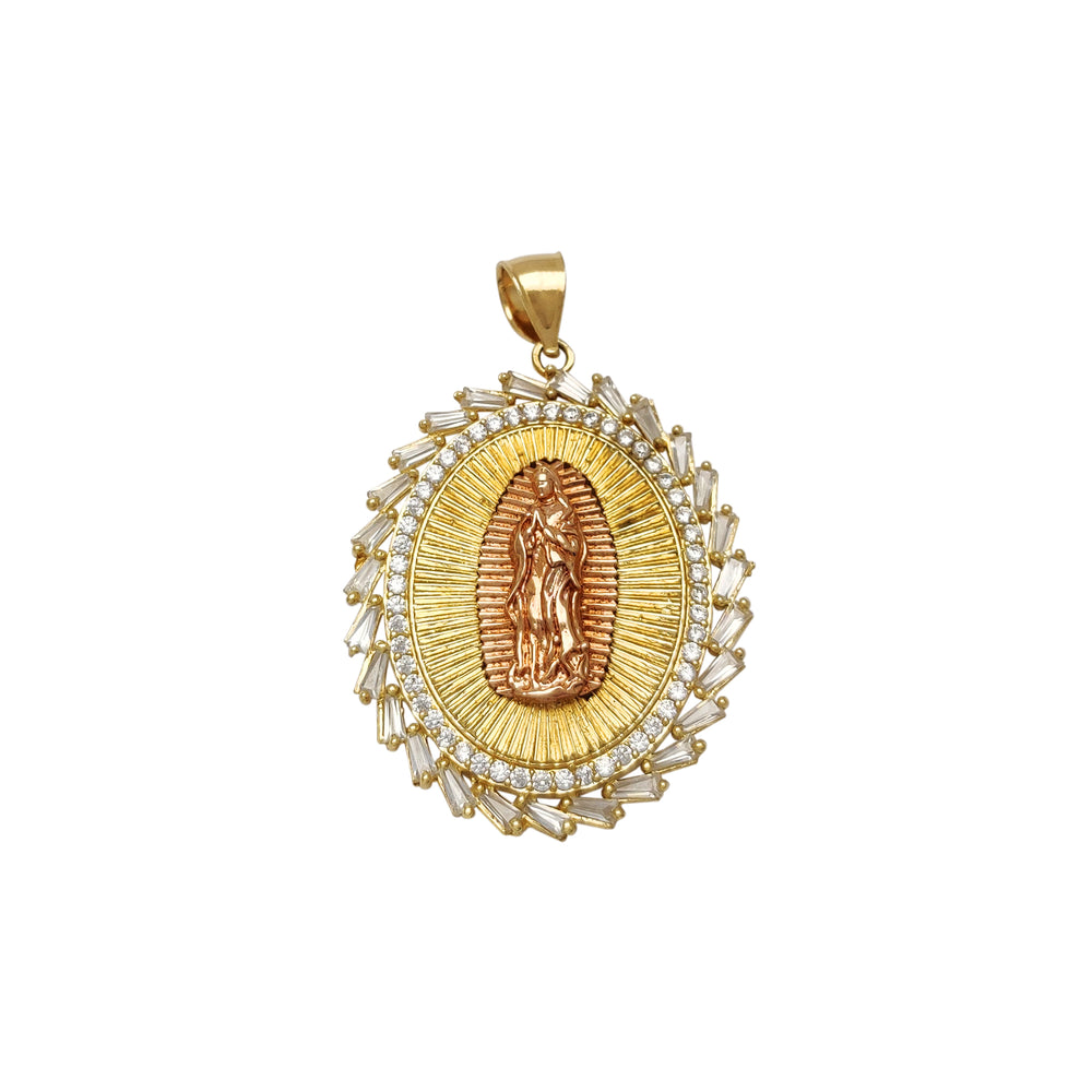 Stone-Set Halo Oval Virgin Mary Pendant (14K) Popular Jewelry New York