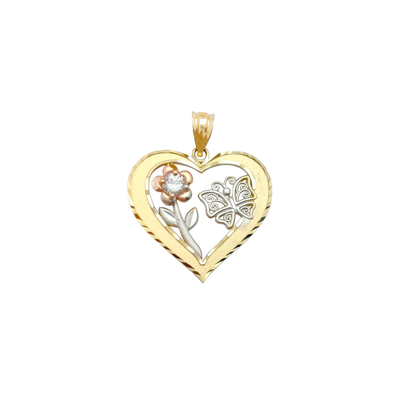 Stone-Set Long Stem, Butterfly & Heart Pendant (14K) Popular Jewelry New York