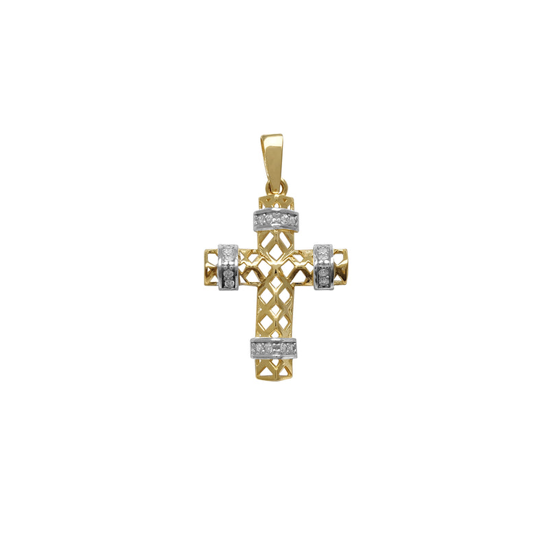 Stone-Set Outlined Patterns Cross Pendant (14K) Popular Jewelry New York