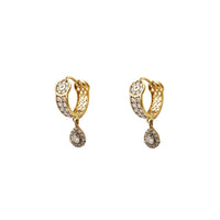 Stone-Set Pave Teardrop Hanging Huggie Earrings (14K) Popular Jewelry New York